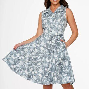 MODCLOTH Blue Hawaiian Palm Tree Print Swing Dress